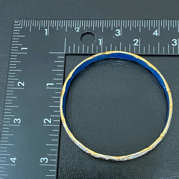 Vintage Chinese Cloisonné White Blue Enamel Butterfly Bangle Bracelet 33g. - Picture 4 of 11